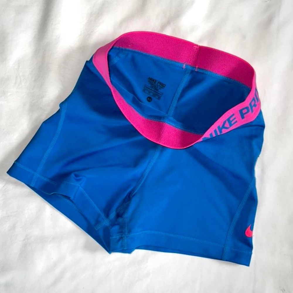 Sold- Nike Pro Women’s pink and blue spandex dri fit compression booty shorts